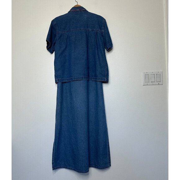 Vintage New Direction Denim Maxi Dress Small Floral Embroidered 2 piece - Picture 3 of 14